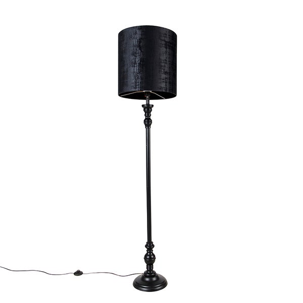QAZQA - Klassisch I Antik Klassische Stehlampe schwarz mit schwarzem Schirm 40 cm - Classico I Wohnzimmer I Schlafzimmer - Textil Länglich - LED geeignet E27