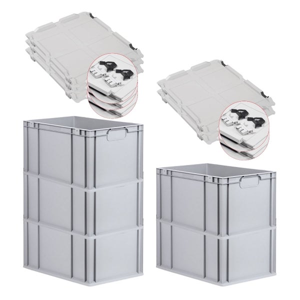 PROREGAL Spar Set 5x Eurobox Nextgen Economy Mit Scharnierdeckel & Schwarzen Schiebeschnappverschlüssen Griffe Geschlossen HxBxT 32 x 40 x 60 cm