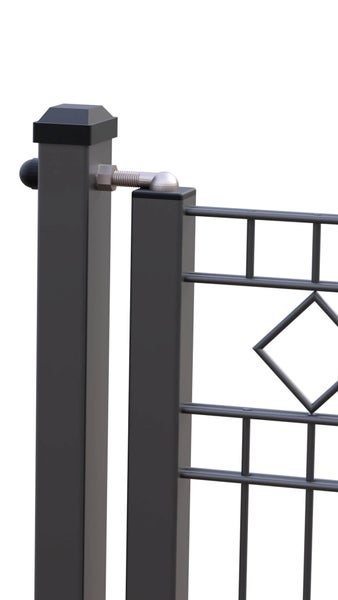 Gartentür ZAUNGURU ECO-Line Raute aus Metall, Höhe: 83cm, Breite: 143cm, 1-flügelig inkl. Pfosten, Locinox-Schloss und Zubehör, Feuerverzinkt und zusätzlich in RAL 7016 Anthrazitgrau pulverbeschichtet
