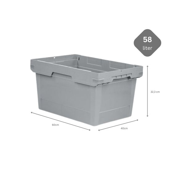 PROREGAL Conical Mehrweg-Stapelbehälter Grau HxBxT 32,3 x 40 x 60cm 58 Liter Lagerbox  Eurobox  Transportbox  Transportbehälter Stapelbehälter