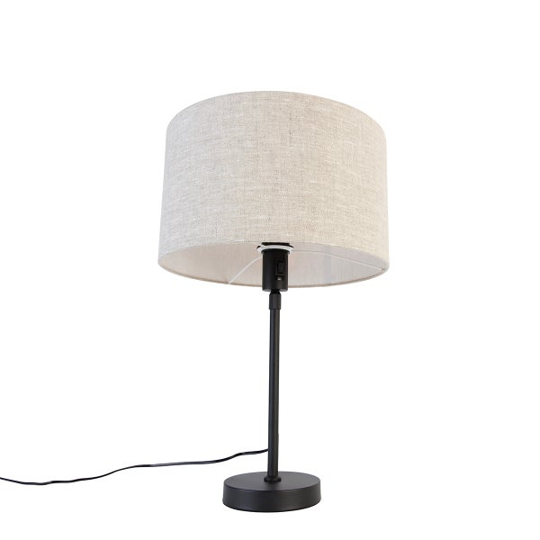 Tischleuchte mit Stoffschirm und dunklem Fuß
