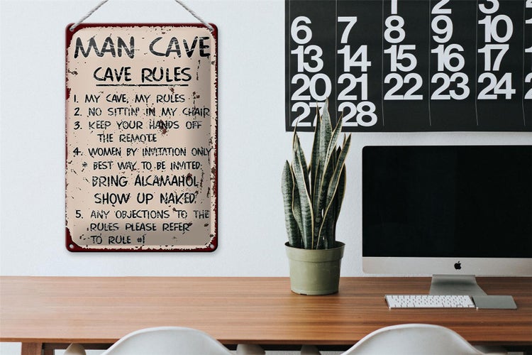 Blechschild Spruch 20x30cm Man cave my cave my rules
