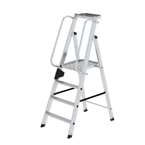 PROREGAL Plattformleiter 4 Stufen Inkl. Beidseitigem Handlauf Aluminium Nivello Leiterschuhe