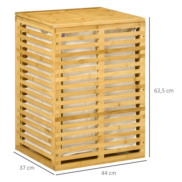 HOMCOM Bambus Wäschekorb mit 63 L Wäschesammler mit Deckel herausnehmbarer Wäschesack, Stange, Laundry Baskets Wäschebox für Waschküche Schlafzimmer Badezimmer Naturholz