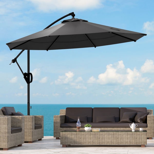 Outsunny Ampelschirm mit Kreuzfuß, mit Kurbel, Neigung und 8 Rippen, für Außenpool, Garten, Balkon,  Ø293 cm, Metall, Polyester, Grau