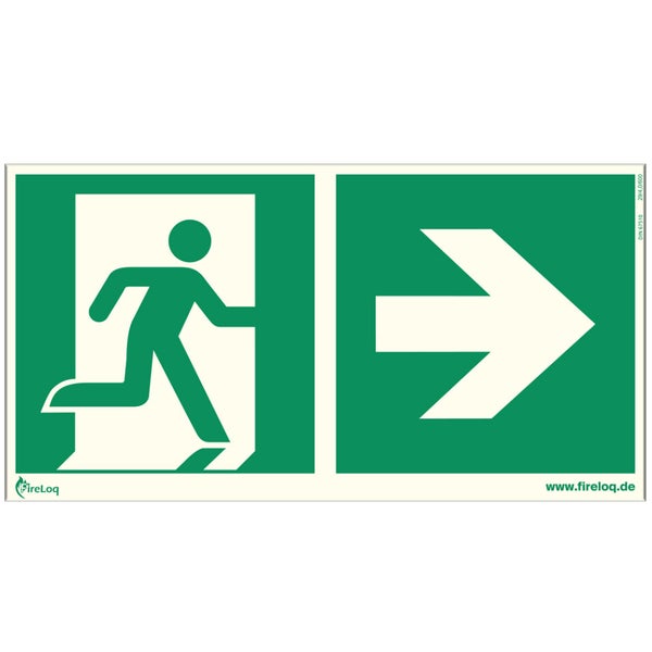 Rettungszeichen mit Symbol für Notausgang und Richtungspfeil