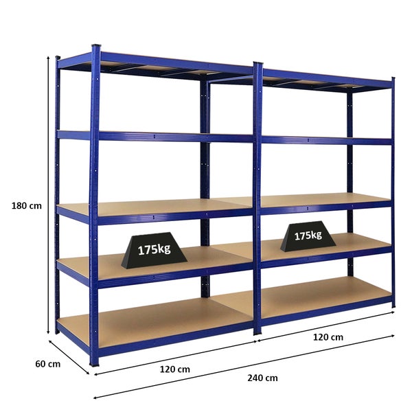 PROREGAL Mega Deal 2x Schwerlastregal Taurus HxBxT 180 x 120 x 60 cm Fachlast 175 kg Blau