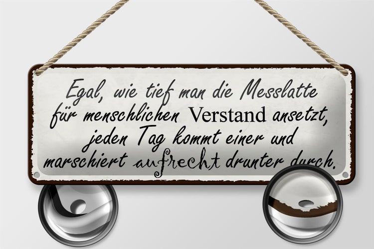 Blechschild Spruch 27x10cm Egal wie tief man die Messlatte Dekoration