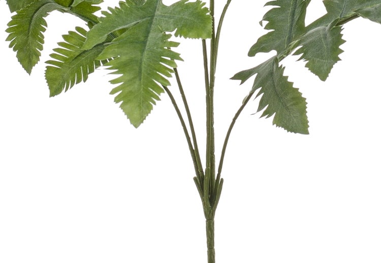 Künstlicher Farnzweig mit detailreichen, gezackten Blättern und grünem Stiel für Dekoration.