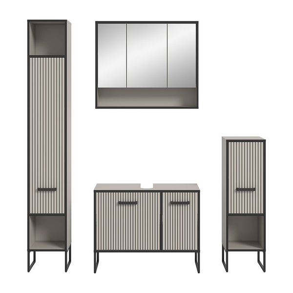 Bagno Badmöbelset 4 Teile hellgrau, cremefarben. 170 X 36 X 192 cm