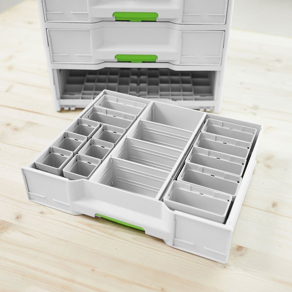 Weißer Schubladeneinsatz für Werkzeugkoffer mit Fächern zur Aufbewahrung