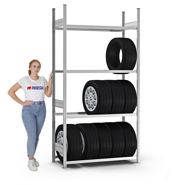 PROREGAL Reifenregal Stecksystem T-Profil Grundregal HxBxT 250 x 130 x 40 cm 4 Ebenen Fachlast 150 kg Verzinkt