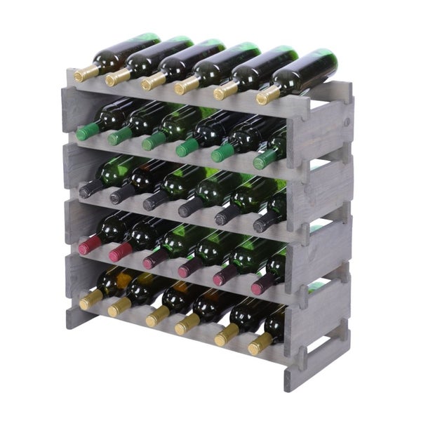 Weinregal VINOTECA FLEX PRO HxBxT 65x65x28cm 30 Flaschen auf 5 Ebenen Massives Kiefernholz Grau