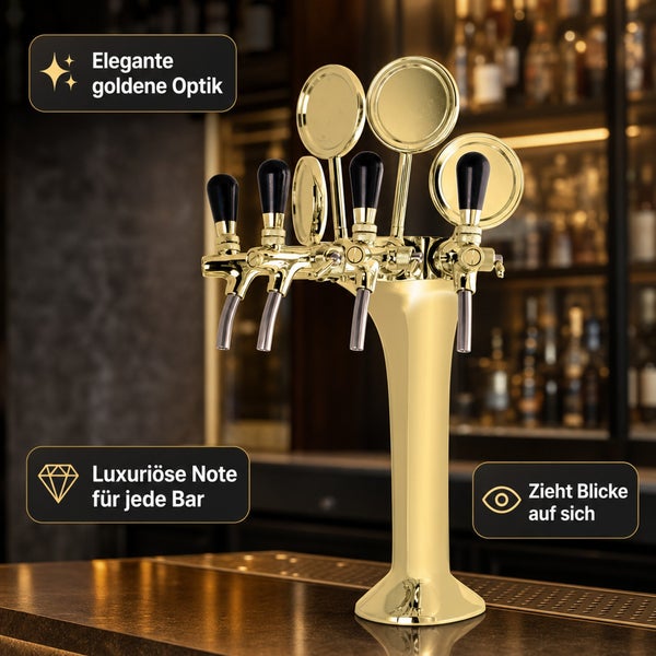 Schanksäule Gold 4-leitig für Bars – nur die Säule, ohne Zapfhähne