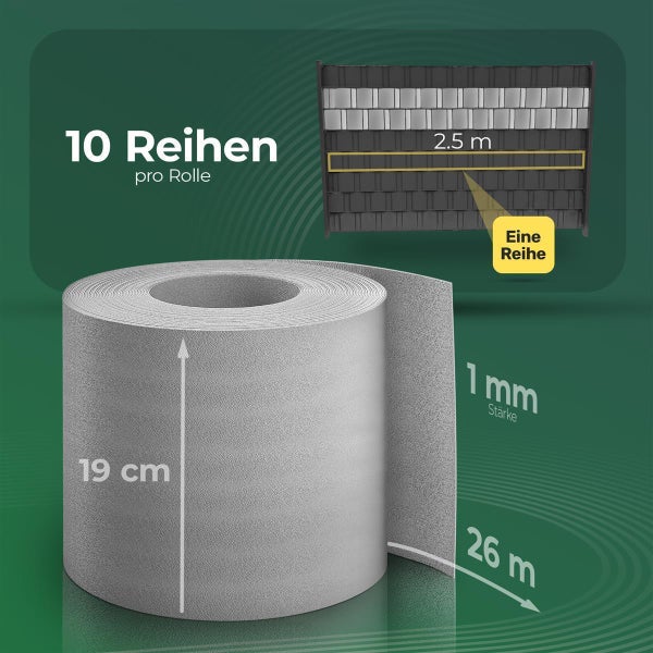 Novatool PREMIUM PP 260m Zaunsichtschutzrollen Fenster Grau für Doppelstabmattenzaun für 100 Reihen Sichtschutzstreifen Zaun Gittermattenzaun Sichtschutzstreifen langlebig & witterungsbeständig