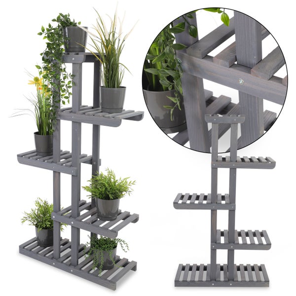 Blumenständer FLORACK HxBxT 117x68x25cm 6 Ablagen Kieferholz Grau