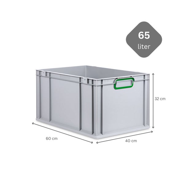 PROREGAL Spar Set 3x Eurobox Nextgen Color Mit Auflagedeckel & Schiebeschnappverschlüsse HxBxT 32 x 40 x 60 cm Griffe Grün Verstärkter Boden