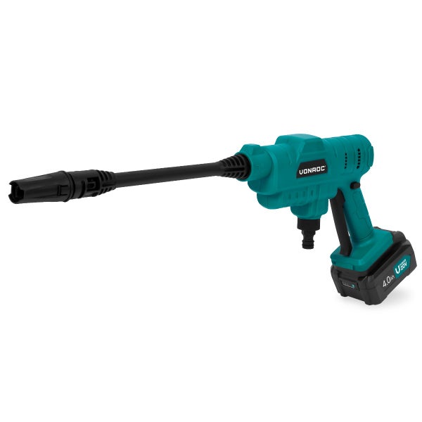 VONROC Profi Akku Hochdruckreiniger mobil 24bar - Kabelloser mini Hochdruckreiniger Akku mit Pistole 198 l/h, Tragbarer Akku Drucksprüher und Akkupumpe inkl 4.0Ah Akku & Ladegerät | Ideal für Auto waschen, Terassenreinigung, Teppichreinigung