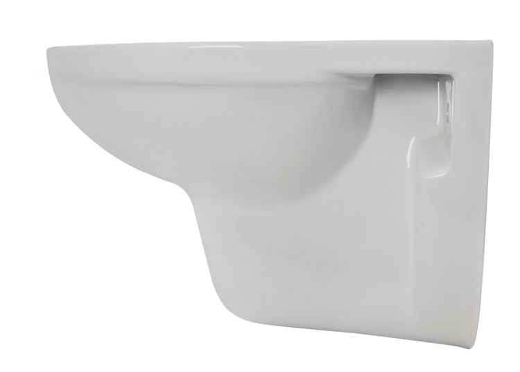 Wandhänge-WC aus Sanitärkeramik in Seitenansicht zur Wandmontage.