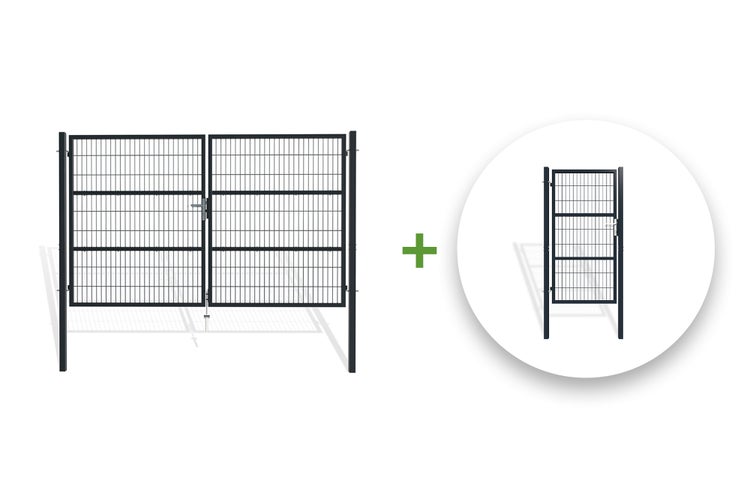 RAZO Gartentür   Mesh-Schwingtorpaket Breite 306  x Höhe 183 cm + 1 m GRAUES Tor