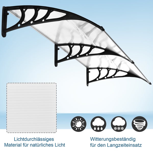 Outsunny Pultvordach Vordach für Haustür 75x195x23 cm Überdachung 5mm Polycarbonat Sonnenschutz Regenschutz für draußen Alu Transparent