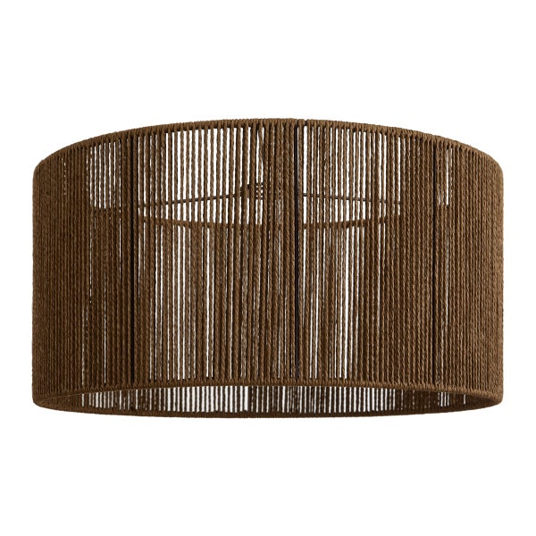 Zylindrischer Lampenschirm aus brauner Kordel mit Metallgestell.