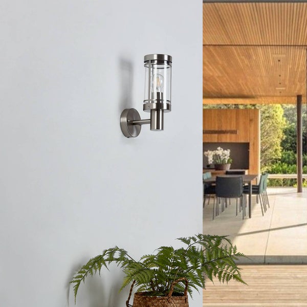 Lindby Edelstahl Wandlampe aussen, IP44 Wandleuchte silber Außenbeleuchtung Wand Hof Garten Terrasse Balkon Aussenleuchte