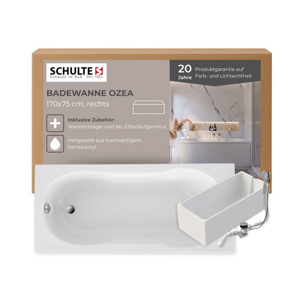 Schulte Badewanne Ozea 170x75 Zentimeter, Ausführung rechts