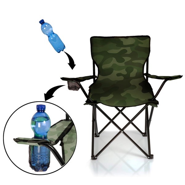BigDean 2x Faltstuhl TARNMUSTER Camouflage Campingstuhl Anglerstuhl mit Getränkehalter & Tragetasche - Anglersessel klappbar - Klappstuhl Gartenstuhl Faltstuhl Relaxsessel Angelsessel faltbar