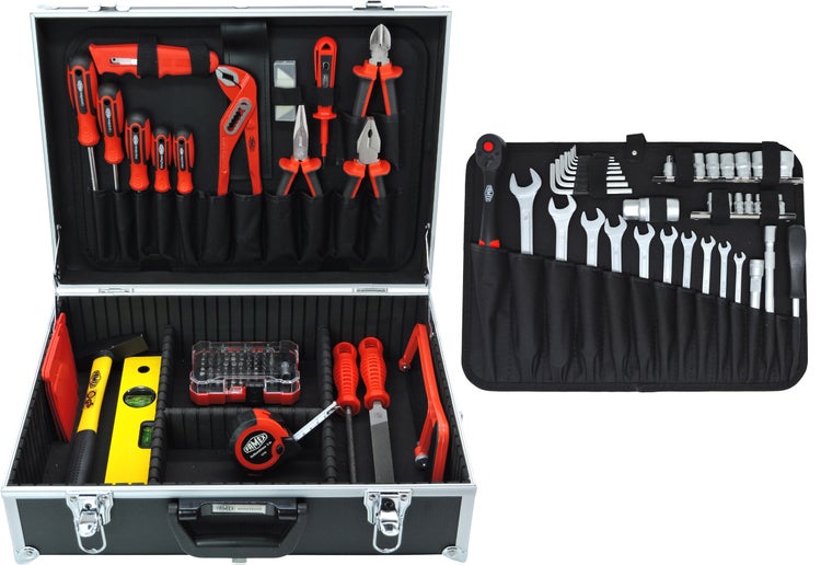 FAMEX 755-57 Universal Werkzeugkoffer mit hochwertigem Werkzeug-Set, für Heimwerker