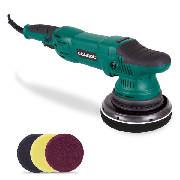 VONROC Exzentrische Poliermaschine Set/Dual Action/Poliermaschinen-Set - Konstant-Elektronik - Soft Start - 150 mm - 1050 W - einschließlich 4 Polierscheiben, Stützscheibe und Tasche