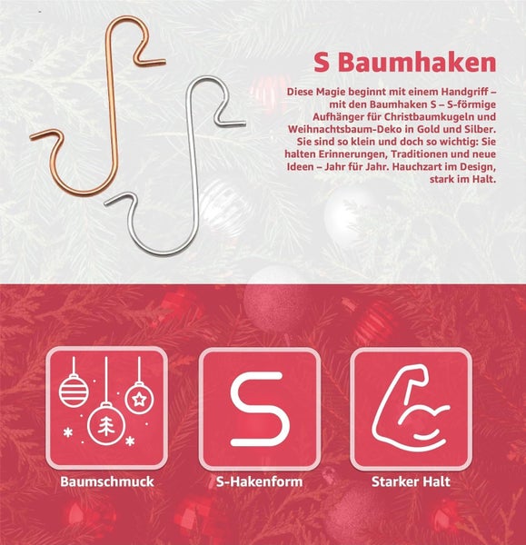 S-förmige Baumhaken zum Aufhängen von Christbaumkugeln