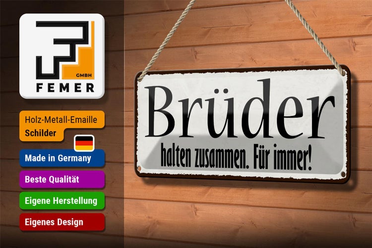 Blechschild Spruch 27x10cm Brüder halten zusammen immer Dekoration