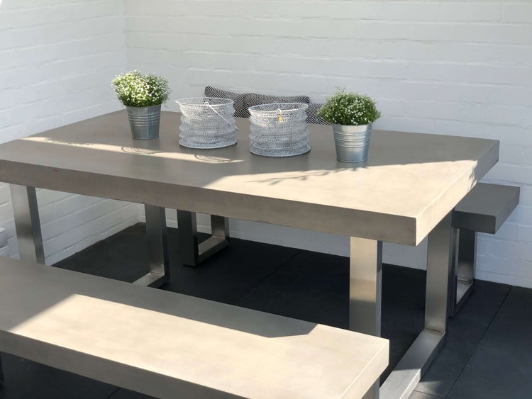 Novum Betontisch Set 3 teilig mit Edelstahlgestell 160x90 cm