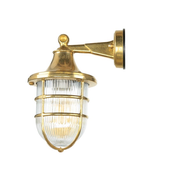 Goldene Wandleuchte mit geriffeltem Glas