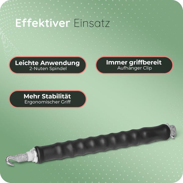 Fugenreiniger mit ergonomischem Griff, Spindel mit 2 Nuten und Aufhänger-Clip für effektiven Einsatz.