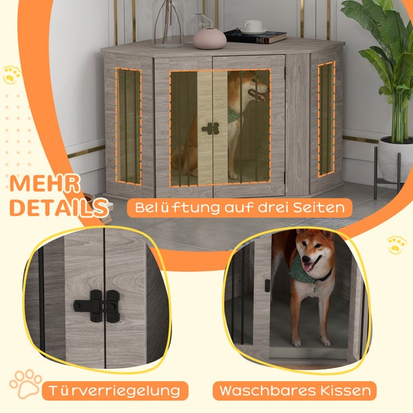PawHut Hundekäfig, Eckige Hundehütte Hundebox mit Kissen, Hundehaus mit Türriegel, Haustierkäfig für mittelgroße Hunde, Walnuss, 104 x 55 x 63 cm