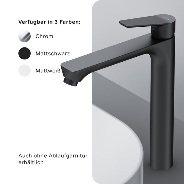 AM.PM Waschtischarmatur für Aufsatzwaschbecken mit Klick-Ablaufgarnitur FTA92222 Hit Schwarz matt
