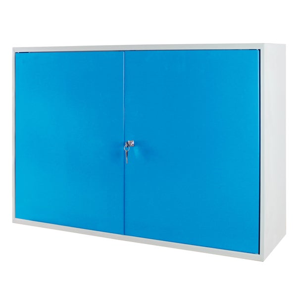 PROREGAL Werkzeugwandschrank mit 2 Türen 1 Fachboden 1 Schublade HxBxT 75,5 x 105 x 31 cm Lichtgrau Blau