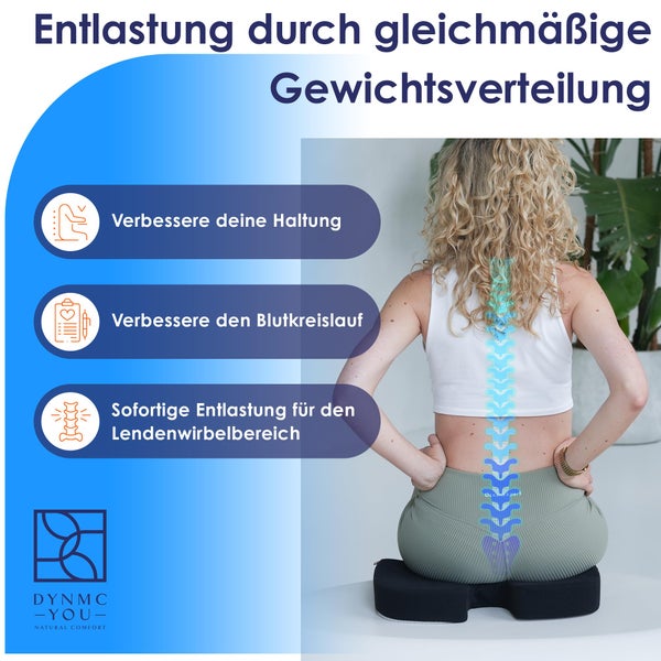 DYNMC you Ergonomisches Sitzkissen Bürostuhl - Test SEHR GUT - Sitzring steißbein entlastung - Steißbeinkissen Mit Physiotherapeuten entwickelt - Kissen Stuhl Entlastet Rücken & Erhöht Sitzkomfort