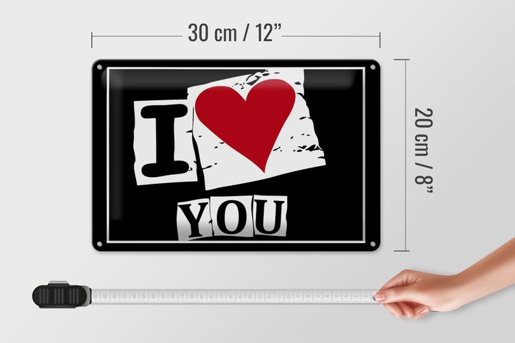 Blechschild Spruch 30x20cm I Love You (Herz)
