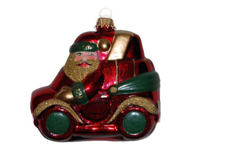 Multicolor 9cm Weihnachtsmann in seinem Auto, mundgeblasenes Glas, handdekoriert (1), 1 Stck.