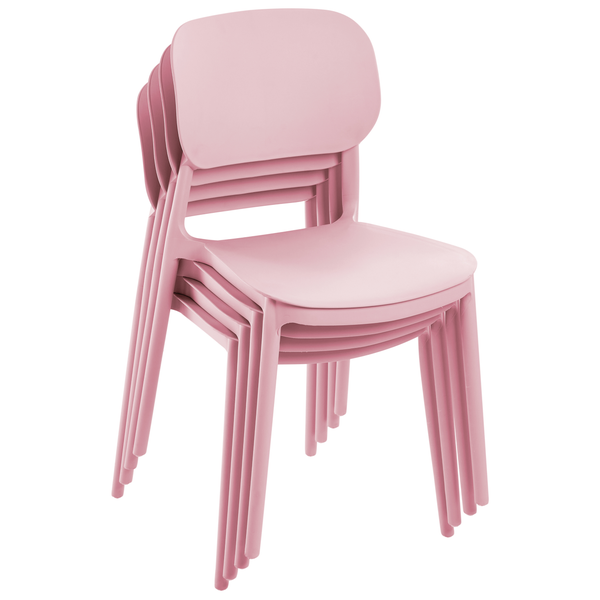 Stapelbare Gartenstühle aus Kunststoff im Viererset, Rosa.
