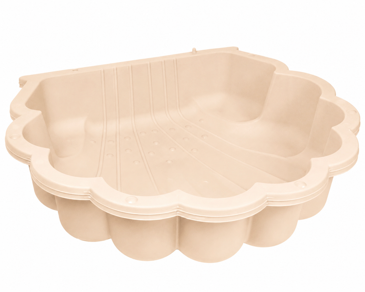 Beigefarbene Sand- und Wassermuschel aus Kunststoff für Kinder.