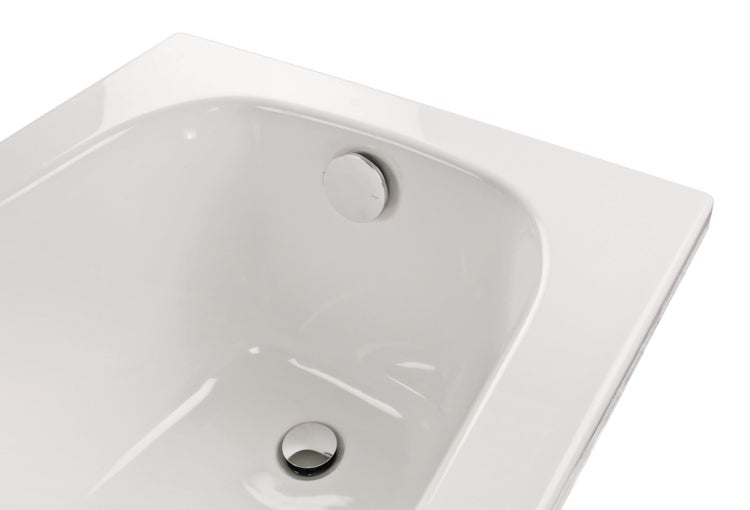 Rechteckige Einbaubadewanne mit Ablaufgarnitur und Überlauf in einem modernen Design.