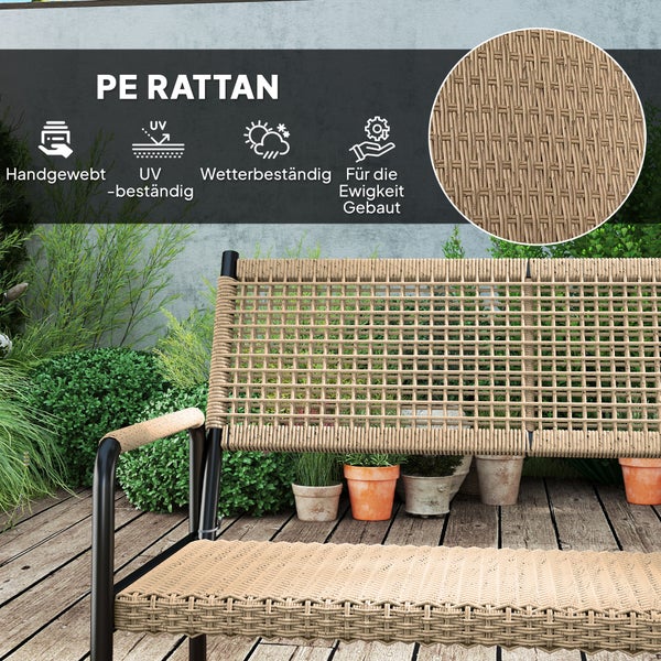 Outsunny Gartenmöbel Set aus Polyrattan Lounge-Set mit 2er Sofa Sessel Glastisch Kissen wetterfest Sitzgruppe für 4 Personen Outdoor Balkonmöbel Set Terrassenmöbel für Garten Balkon Dunkelgrau+Gelb