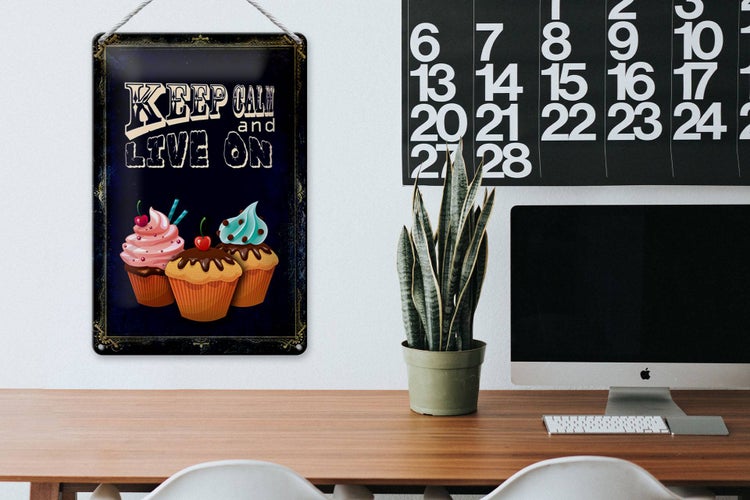 Blechschild Spruch 20x30cm Cupcake Keep Calm and live on