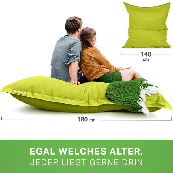 Green Bean Sitzsack XXL 140x180cm 380 Liter Kinder & Erwachsene Bean Bag EPS Perlen Füllung Riesensitzsack Groß Draußen Outdoor Liegekissen Waschbar Wetterfest Lounge Sitzkissen Bodenkissen Hellgrün
