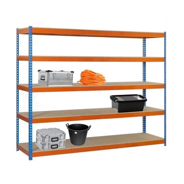 Schwerlastregal GIANT WOOD YETI FIVE | HxBxT 250x120x60cm | Fachlast 400kg | Blau-Orange