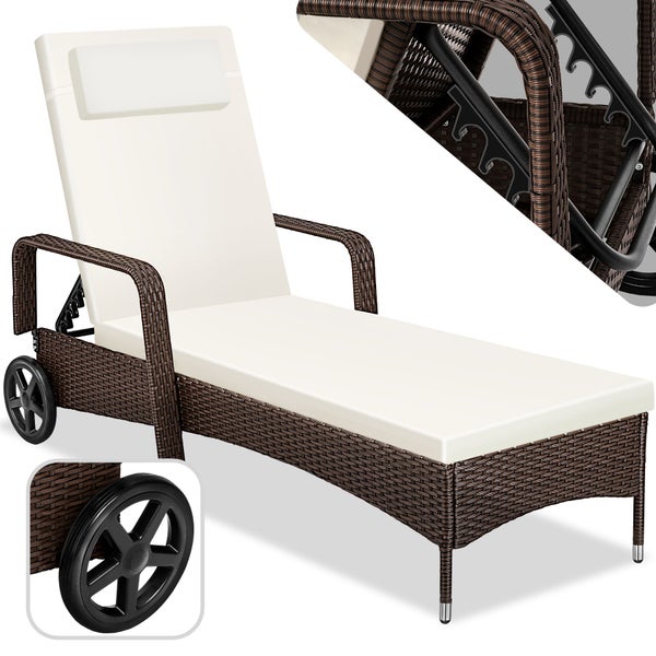 Rattan Sonnenliege tectake Cassis 196 x 72 x 57 - 94,5 cm mit Aluminiumgestell braun gemischt
